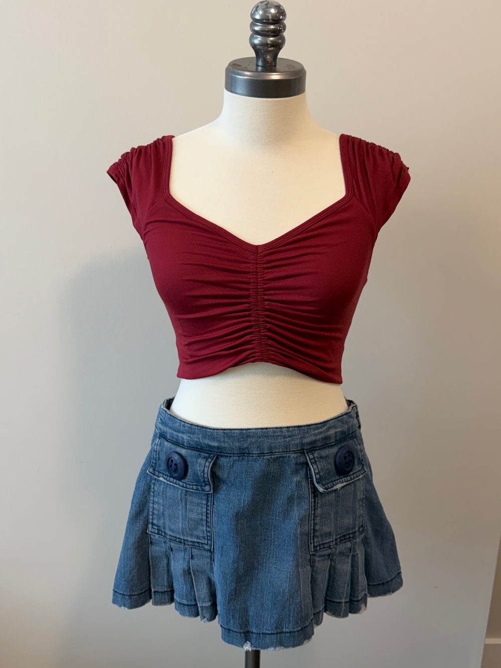 FP Movement Breathe Deeper Red Ruched Cutout Crop Top Free People Size M